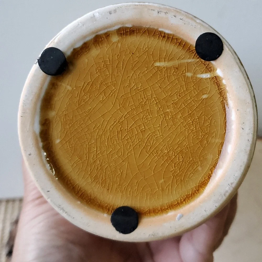 Tall Drip Glaze Crackle Ceramic Vase Yellow Brown